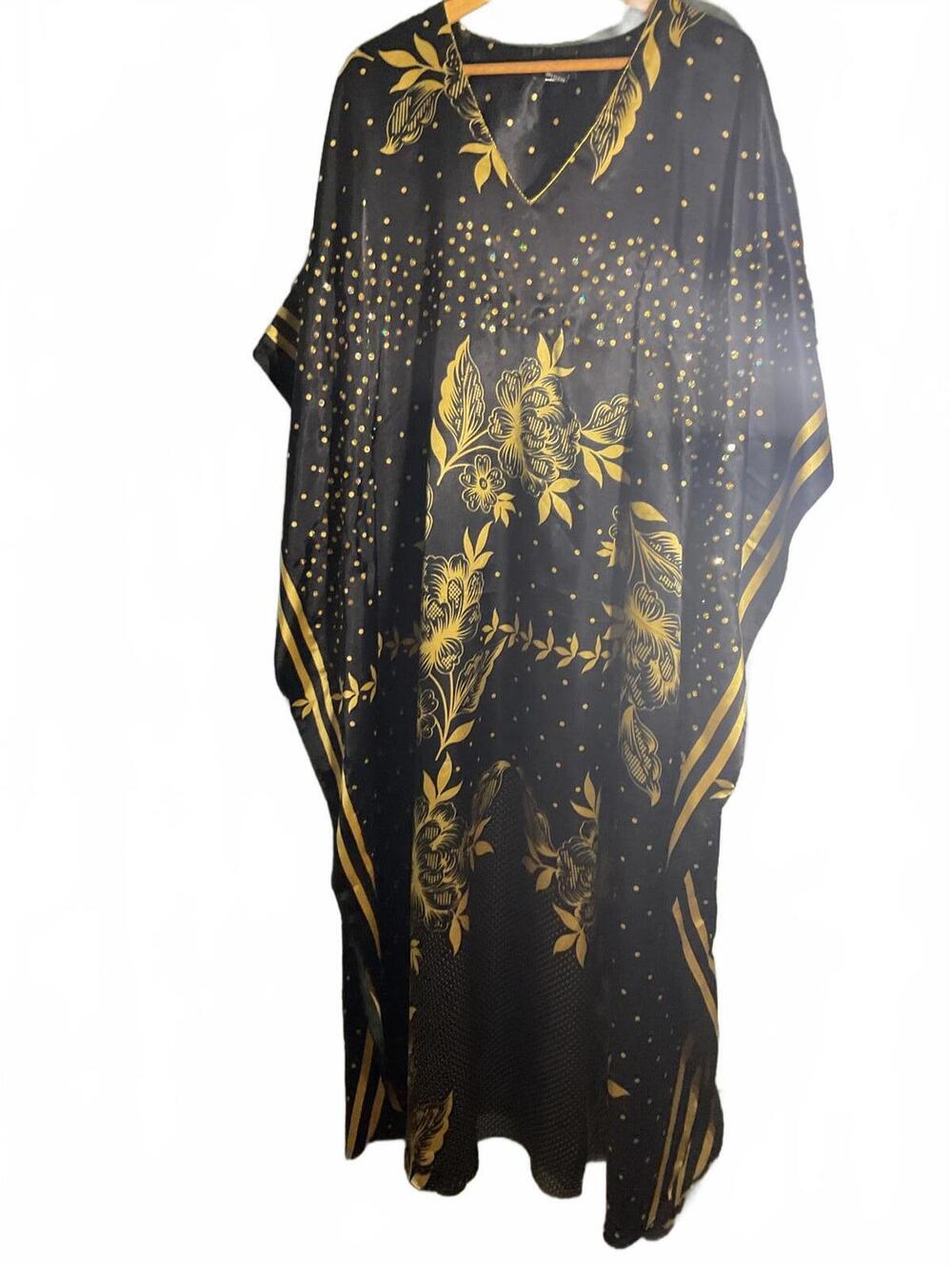 Ashro Black and Gold Floral Women's Maxi Kaftan with beading and sequins - Picture 2 of 9